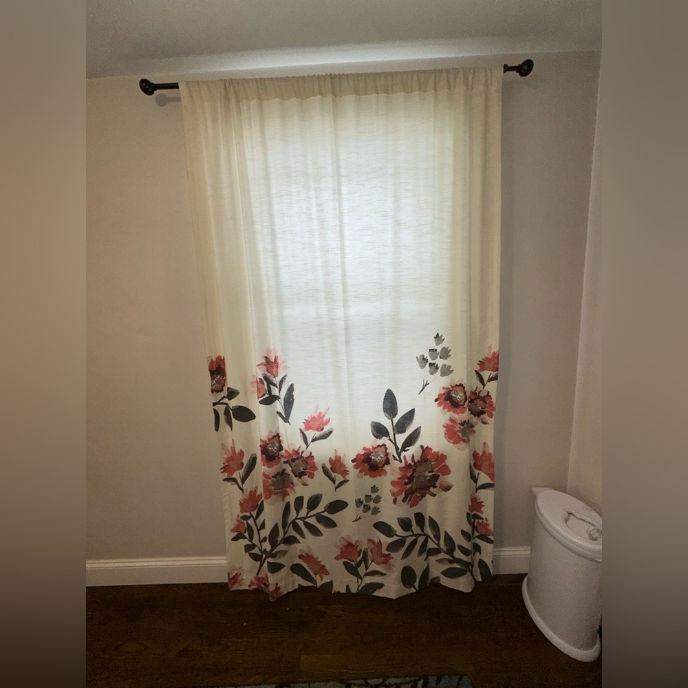 Beige Curtains with Pink and Grey Floral Design (Set of 2)
